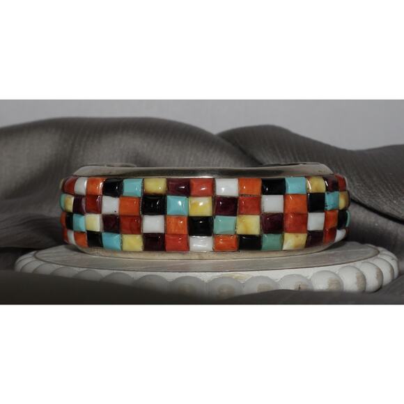 Navajo Ray Adakai 925 Multi-stone Cobblestone Mosaic Inaly Cuff 112.66G / 7.5in - Picture 1 of 9